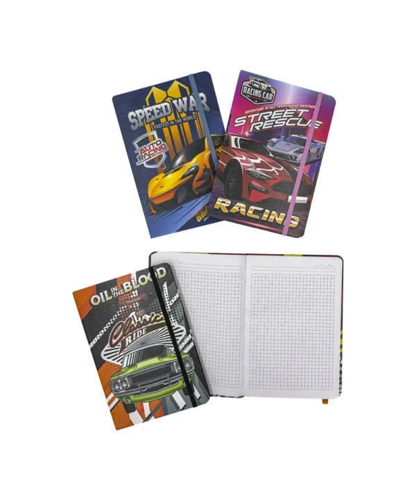 Agenda de notas con caucho Autos X 12 unidades