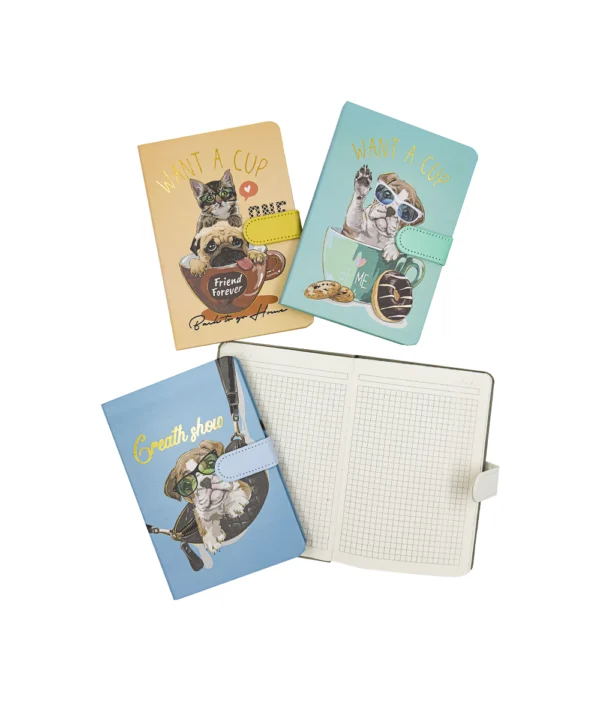 Agenda de notas con broche perro y gato