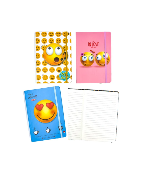 Agenda de notas con caucho emojis rayada X 24 unidades
