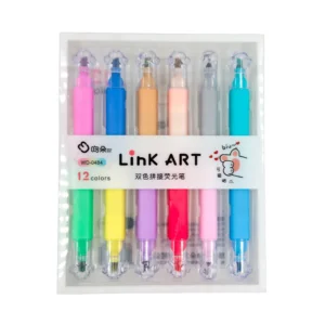 caja transparente con 6 marcadores de doble punta 12 colores.